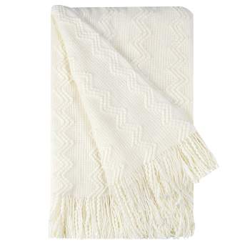 PiccoCasa Wavy Pattern Decorative Knit with Tassels Throw Blanket