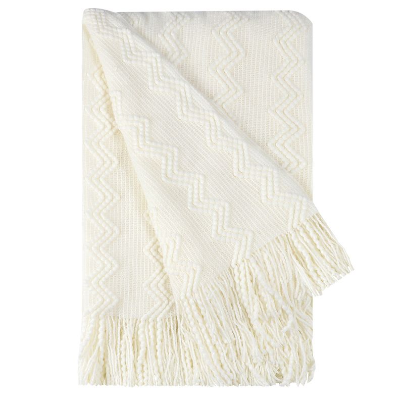PiccoCasa Wavy Pattern Decorative Knit with Tassels Throw Blanket, 1 of 5