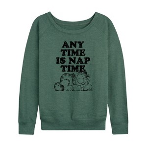 Women's - Garfield - Nap Sketch Lightweight French Terry Wide Neck Long Sleeve Shirt - 1 of 4