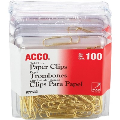ACCO Regular Paper Clips No. 2 100 Clips 4BX/PK Gold 72554