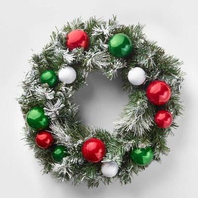 22in Unlit Flocked Greenery Shatter-Resistant Artificial Christmas Wreath Red/Green  - Wondershop™