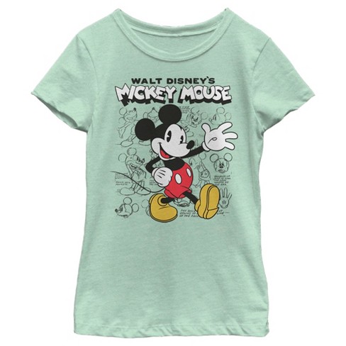 Girl's Disney Mickey Mouse Retro Sketchbook T-shirt - Mint - X Small ...