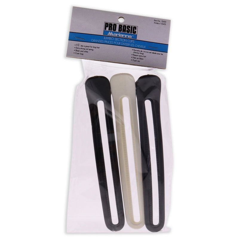 Pro Basic Jumbo Section Clips - Black-White by Marianna for Women - 3 Pc Hair Clips, 4 of 5