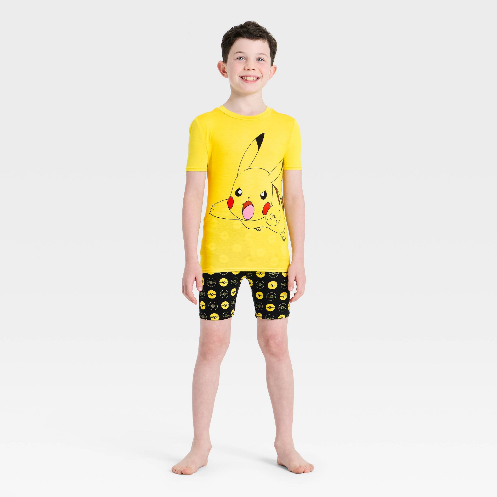 Boys' Pokemon Tight Fit Shorts Pajama Set - Yellow