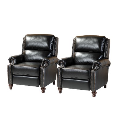 Set of 2 Elisabete Modern Wingback Genuine Leather Recliner with Vintage Nail Head Trim for Living Room and Bedroom  | ARTFUL LIVING DESIGN