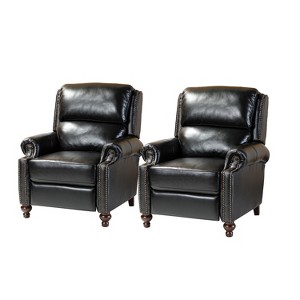 Set of 2 Elisabete Modern Wingback Genuine Leather Recliner with Vintage Nail Head Trim for Living Room and Bedroom  | ARTFUL LIVING DESIGN - 1 of 4