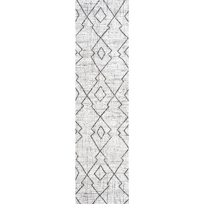 Mid-Century Modern Tribal Diamond Trellis Rug in Black/Ivory