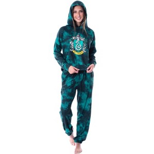 Harry Potter Womens' Hogwarts Houses Tie Dye Cropped Hooded Jogger Set - 1 of 3