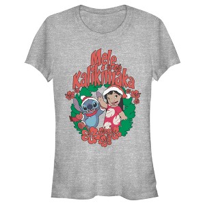 Juniors Womens Lilo & Stitch Mele Kalikimaka Christmas T-Shirt - 1 of 4