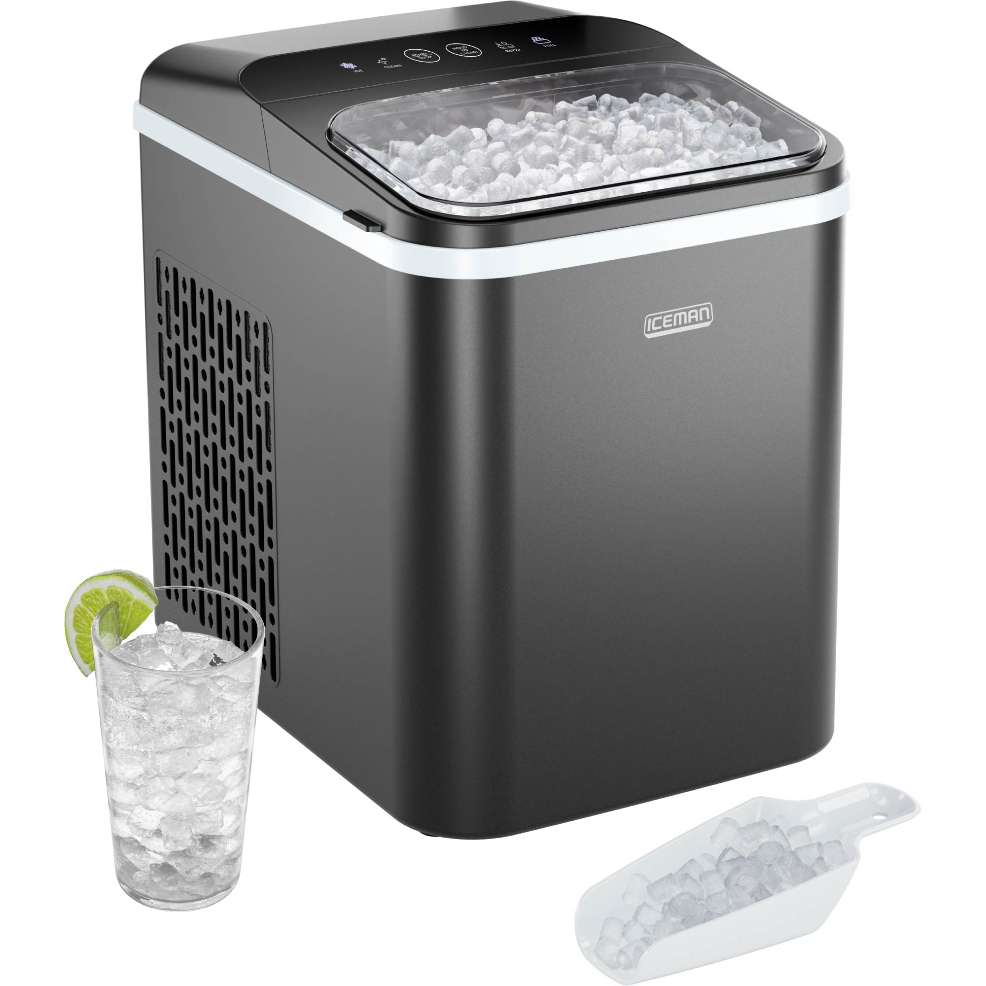 ICEMAN Compact Countertop Pebble Ice Machine, Makes 26 lbs/Day with Ice Scoop and Basket - Black