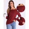 Allegra K Women's Off Shoulder Boat Neck Stretch Knit Long Sleeve Tunics Blouse - 2 of 4