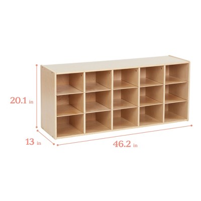 Natural Birch 15-Cubby Tray Storage Cabinet for Kids