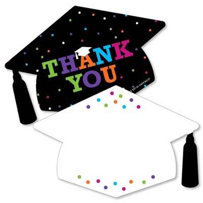 Big Dot of Happiness Hats Off Grad - Shaped Thank You Cards - Graduation Party Thank You Note Cards with Envelopes - Set of 12