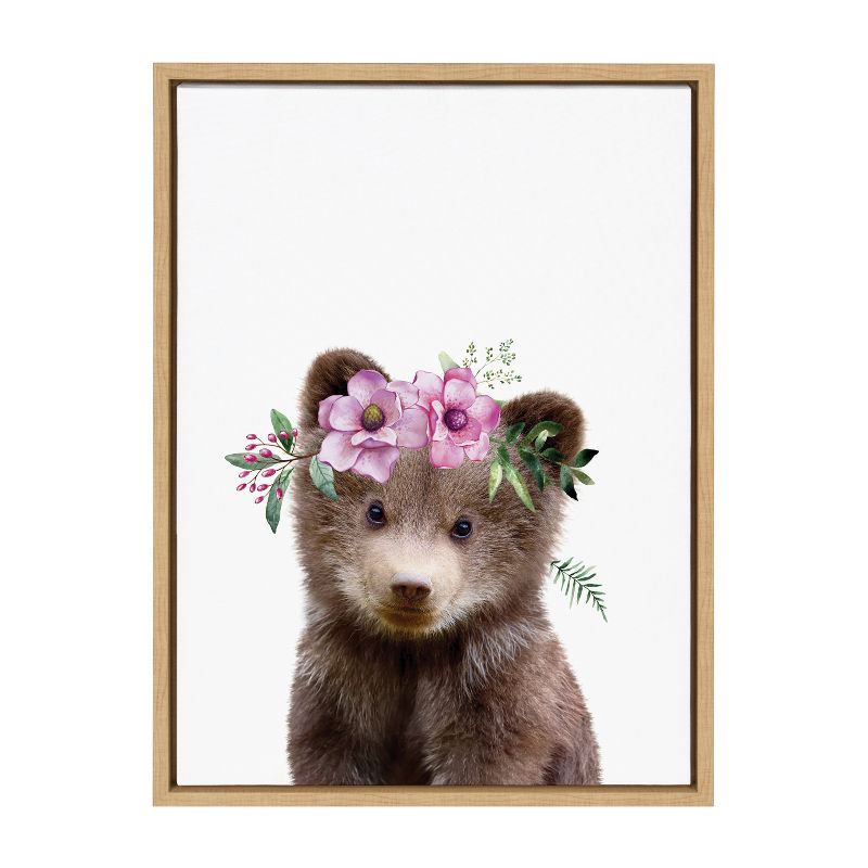 Kate &#38; Laurel All Things Decor 18&#34;x24&#34; Sylvie Flower Crown Bear Framed Wall Art by Amy Peterson Art Studio Natural, 2 of 7