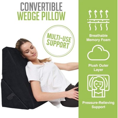 Adjustable Black Memory Foam Wedge Pillow for Back and Leg Support