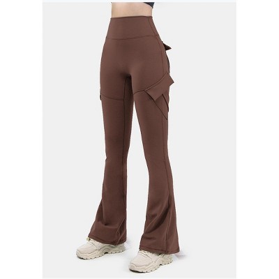 DOMETOUR Women's High Waisted Cargo Joggers Flare Leggings Womens Cargo Pants with Pockets