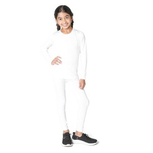 EVERYDAY KIDS Girls Thermal Underwear Set – Long Johns Base Layer for Cold Weather – Microfleece & Moisture-Wicking, White - 1 of 4