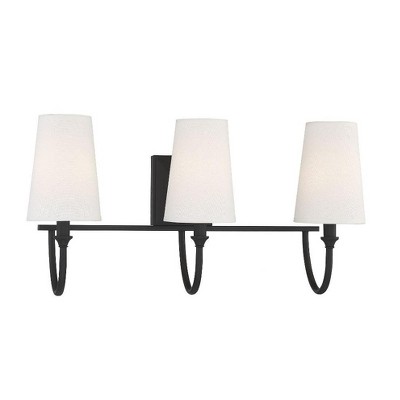 Matte Black 3-Light Bathroom Vanity with White Fabric Shades