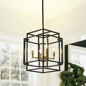 BAOURE 17.32" Black Lantern Tiered Pendant Light Fixture, 4 Light Modern Farmhouse Chandelier, Industrial Chandeliers for Living Room Kitchen Island - 1 of 4