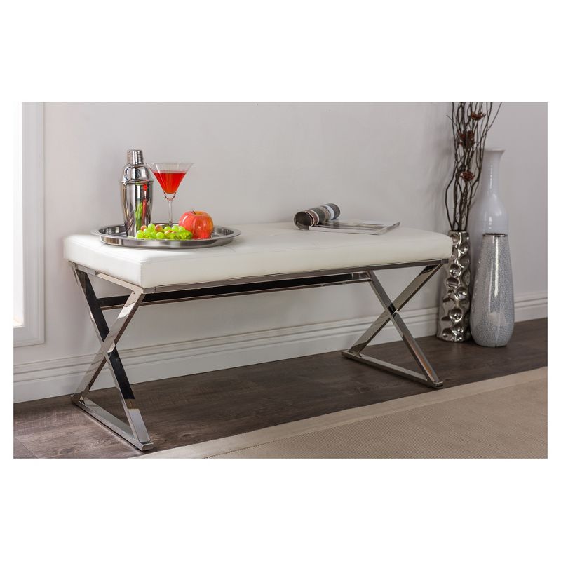 Herald Modern and Contemporary Stainless Steel and Faux Leather Upholstered Rectangle Bench - White - Baxton Studio, 5 of 6