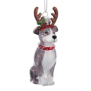 Kurt Adler Noble Gems Glass Ornament for Christmas Tree, Pitbull with Antlers, 4" - 1 of 2