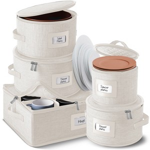 StorageBud Fine China Storage Containers, Durable Dinnerware Storage Set, Hard Shell Quilted Dish Storage Boxes with Felt Dividers - 1 of 4
