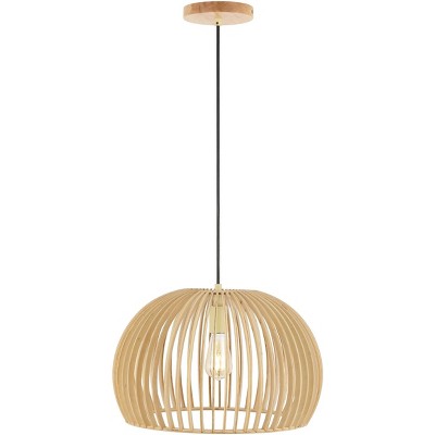 Mesa Natural Wood LED Pendant Light with Spherical Shade