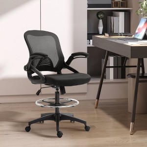 Mesh Drafting Chair, Tall Office Chair with Lumbar Support, Flip-Up Armrests, Footrest Ring and Adjustable Seat Height, Black - 1 of 4