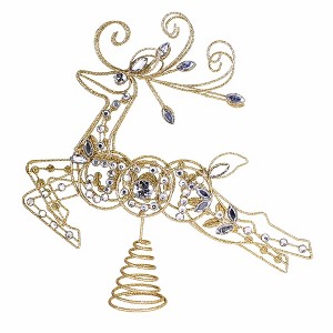 Roman 12.5 Inch Deer Tree Topper Glittered Wire Design Deer Crystal Accents Tree Toppers - 1 of 4