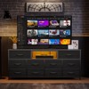 55” Long Dresser for Bedroom TV Stand for 55 to 65 inch TV Black Dresser with 10 Fabric Drawers Chest Center with Power Outlet LED Light - 2 of 4