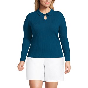 Lands' End Women's Long Sleeve Pointelle Rib Keyhole Polo Top - 1 of 4