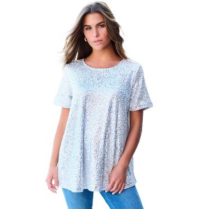Roaman's Women's Plus Size Sequined Swing Tee - 1 of 4