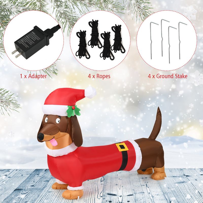 Costway 5 FT Inflatable Christmas Dog w/ LED Lights Blow Up Outdoor Yard Lawn Decoration, 5 of 9