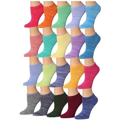 Tipi Toe Women's 20 Pairs Unique Vibrant Colored Space Dye Pattern No Show/Low Cut Socks