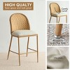 Rattan Back Counter Height Bar Stool Set Of 4 Linen Upholstered Seat Woven Design For Kitchen Island Or Home Bar-Tanpinhause - 4 of 4