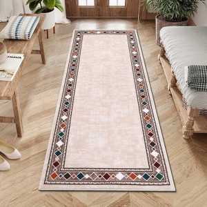 Contemporary Bordered Area Rug, Distressed Geometric Design, Soft Washable Low-Pile Non-Slip, Stain-Resistant and Non-Shedding, Blue, 8'x10' - 1 of 4