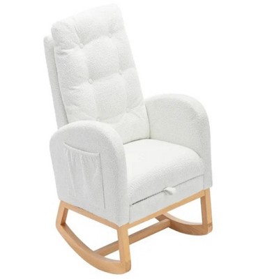 26.77"Accent Rocking Chair with Footrest High Back Rubber Wood Rocking Legs