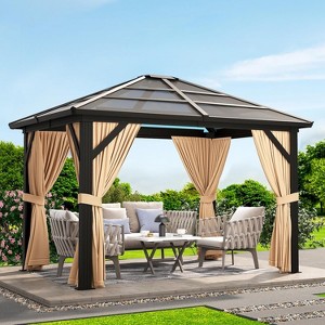 10x10 FT Hardtop Gazebo for Patio, Outdoor Polycarbonate Canopy with Aluminum Frame, Netting & Curtains, Permanent Garden Pavilion for Deck, Lawn - 1 of 4