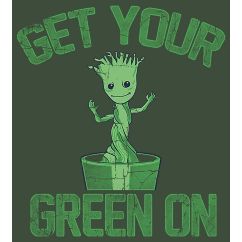 Juniors Womens Marvel Groot St. Patrick's Day Get Your Green On Festival Muscle Tee, 2 of 5