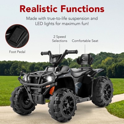 12V Black All-Terrain Kids Ride-On Quad with LED Lights