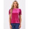 INSPIRE CHIC Women's Short Sleeve Velvet Keyhole Back Ruffle Mock Neck Shirt - 4 of 4