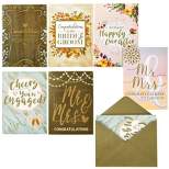 Best Paper Greetings 36 Pack Engagement and Wedding Greeting Cards for Couples with Envelopes, Congratulations Bride and Groom, 6 Rustic Designs, 5x7"
