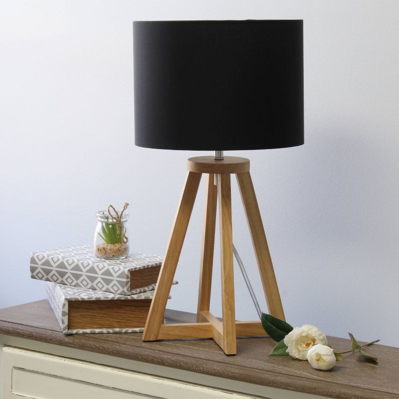 Natural Wood Interlocked Triangular Table Lamp with Fabric Shade - Simple Designs, 4 of 9