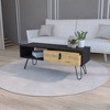 14.2" Engineered Wood Coffee Table with Open Shelf and Storage Drawer, Chic Metal Legs for Modern Living Rooms - 2 of 4