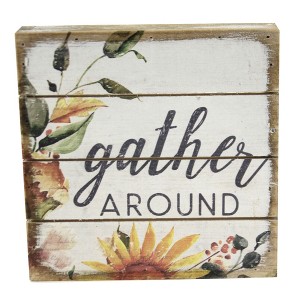 Fall 5.75 In Gather Round Block Sign Summer Fall Sunflower Farmhouse Box Signs - 1 of 3