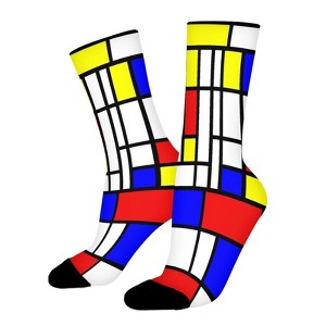 Bright Red Blue White Black Yellow Tile Women Printed Crew Socks Funny Funky Socks Soft Polyester Novelty Gifts for Artists Men - 1 of 1