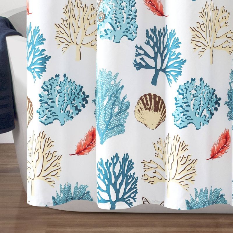 Single Reef Feather Shower Curtain Blue/Coral - Lush D&#233;cor, 4 of 9