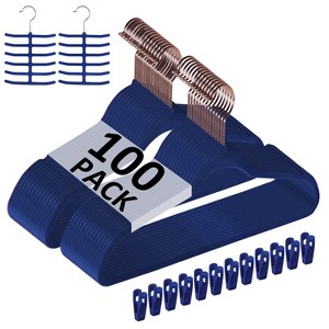 VECELO 30/50/60/100 pk Velvet Clothes Hangers Non Slip & Space-Saving Clothes Hangers with Finger Clips & Tie Rack 9 Color - 1 of 4