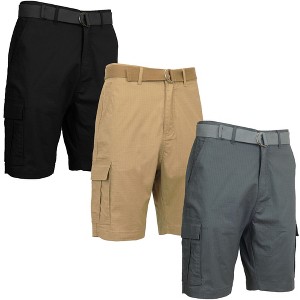 Galaxy Rugged Trail  Men's Cotton Stretch Ripstop Cargo Shorts With Belt-3 Pack - 1 of 2