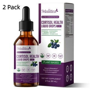 (2 Pack) Mulittea Cortisol Liquid Drops Supplements for Women Men, Cortisol Detox Manager, Balance Mood, Focus Support - 4 Fl.oz, Blueberry - 1 of 4